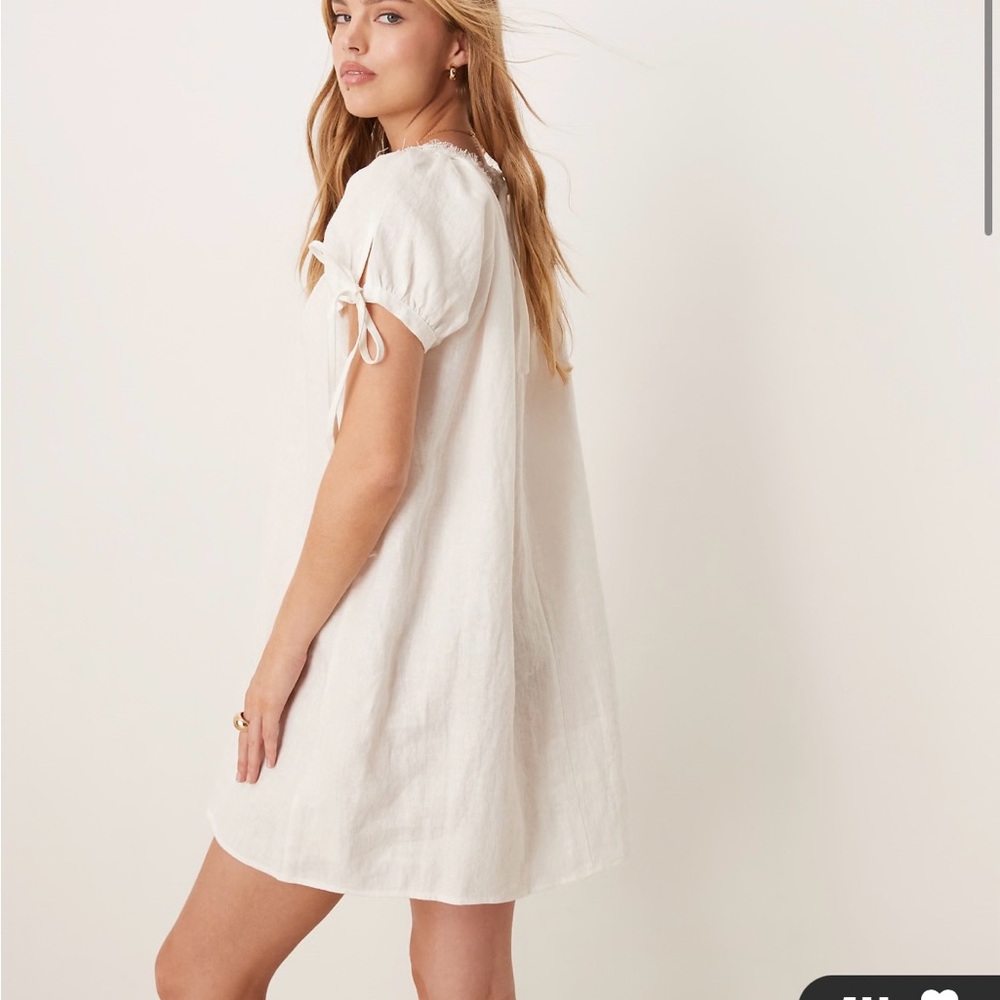 White Mini Peasant Dress - Lightweight Summer Tunic - Picture 3 of 11